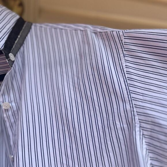 Lafayette 148 white w/blue narrow stripes, button down shirt, long sleeves, S/M - Picture 5 of 10